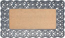 Carpets A1 Home Collections Rubber And Coir Decorative Design Heavy Duty Durable Doormat 22"X37" Black/Beige