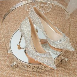 Dress Shoes Luxurious Crystal-fringed Bridal For Women With Pointy Toes Pump Gloss In Rhinestone Stilettos