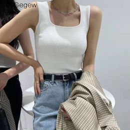 Camisoles Tanks Fashion Basic U-NECK Summer Knitted Tank Top Women's Sexy Sleeveless T-shirt Women's Casual Solid Knitted Tank Top 230407