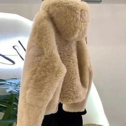 Women's Fur 2023 High Grade Coat Thickened Loose Gentle Korean Hooded Lamb Hair Fashion Casual Comfortable Short