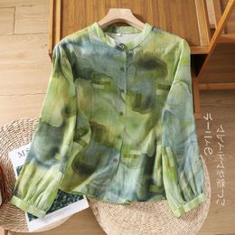 Women's Blouses 2023 Cotton Linen Print Long Sleeve Loose Shirt Blouse Women Tops Retro Camisas De Mujer