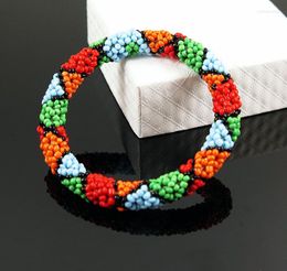 Bangle Handmade Bead Bracelet Hippy Friendship Roll Crochet Woven Seed Beads Multicolor Pattern Bracelets For Women