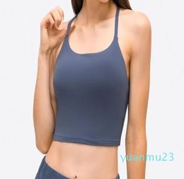 Women Y shape Thin Straps Yoga Tops Training Outfit Vest Fitness Tank Sexy Underwear With Removable Chest Pad Lady Half Slin