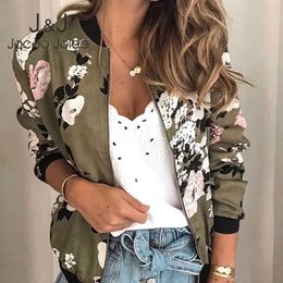 Women's Jackets Jocoo Jolee Women Elegant Zipper Bomber Jacket Spring Autumn Floral Printed Jackets Office Wear Slim Office Coat Retro Outwear