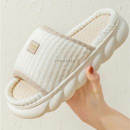 Slippers Female House Solid Striped Thick Sole Shoes For Woman Home Slides Casual Open Toe Pvc Non-Slip Indoor Winter
