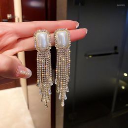 Stud Earrings Long Tassel Full Rhinestone Drop For Women Ovsize Crystal Dangle Fashion Jewellery Accessories