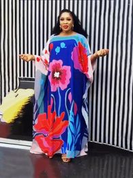Ethnic Clothing Elegant African Print Dresses For Women Dashiki Autumn Fashion Chiffon Boubou Muslim Long Maxi Dress Africa