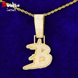 Iced Out Initial Single Letter Necklace Real Gold Colour Hip Hop Jewelry244V