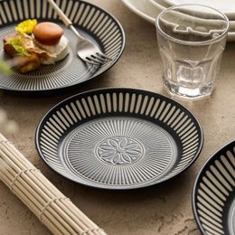 Plates Japanese Ceramic Plate Advanced Printing Embossed Deep Shallow Tableware Artistic Conception Dish