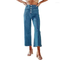 Women's Jeans 2023 Wide Leg For Women High Waisted Stretch Denim Loose Straight Single Breasted Capris Pants