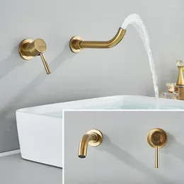 Bathroom Sink Faucets Vidric Modern Brushed Gold Brass Faucet Single Lever Wall Mounted Spout Embedded Cold Mixer Tap