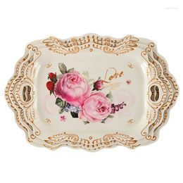 Decorative Figurines European-Style Binaural Melamine Tray Square Household Relief Cup Flower Imitation Porcelain