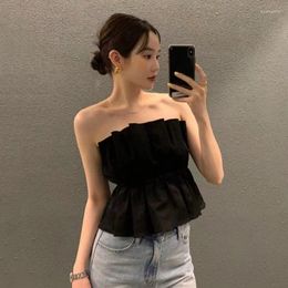 Women's Tanks 2023 Korean Chic Summer Strapless Tank Top Sweet Girls Camisole Outerwear 3D Pleated Flower Bud Slim Short Female