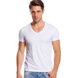 Men's T-Shirts Deep V-neck men's T-shirt low cut wide neckline top men's T-shirt cotton ultra-thin slim fitting short sleeved invisible underwear 230407