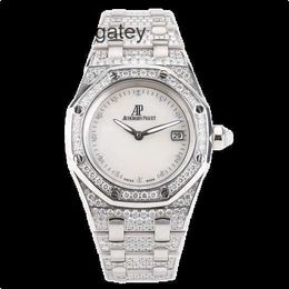 Ap Swiss Luxury Wrist Watches Royal AP Oak Series 18k All White Gold Original Diamond Fritillaria Quartz Women's Watch 67602bc 33mm SQXO