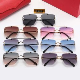 Designer fashion square sunglasses cool sunglasses double beam frameless U shaped buckle metal legs oblique cutting lens men and women sunglasses