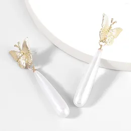 Dangle Earrings Pauli Manfi Fashion Metal Butterfly Imitation Pearl Women's Exaggerated Party Accessories