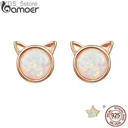 Stud BAMOER New Arrival 925 Sterling Silver Cute Cat Ears Big Stone Small Stud Earrings for Women Fashion Earrings Jewelry SCE538 YQ231107