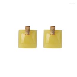 Stud Earrings 925 Sterling Silver Gold-plated Natural Amber Beeswax Personality Minimalist Elegant Fashion Ladies