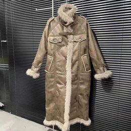 Women's Fur BORVEMAYS Faux Keep Warm Long Jacket Temperament All-match Stand Collar Single-breasted Winter Trend Coat