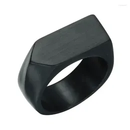 With Side Stones 9mm Wide Mens Geometric Shape Stainless Steel Ring Male Party Jewelry Black Color Drop