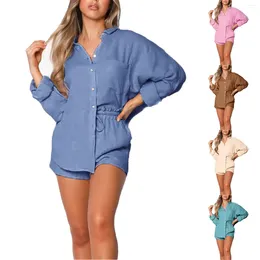 Gym Clothing Women's Solid Colour Casual Long Sleeved Shirt Top Pocket Lace Up Swimsuit Beach Cover Tech Women Swim Shorts