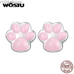 Stud WOSTU 925 Sterling Silver Lovely Pink Cat Ear Hoop Earrings For Women Mini Cute Pet P Studs Clips Girl Birthday Jewellery Gift YQ231107