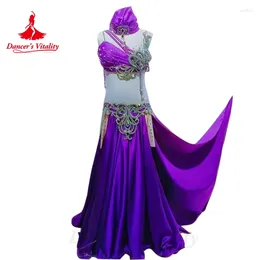 Stage Wear Belly Dance Costume For Women Customsized Bra Headdress Satin Long Skirt 3pcs Oriental Performance Clothes