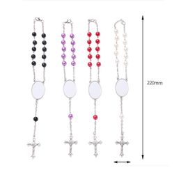 Party Favour Sublimation Rosary Beaded Necklace Cross Metal Pendant Drop Delivery 202 Dhkaf