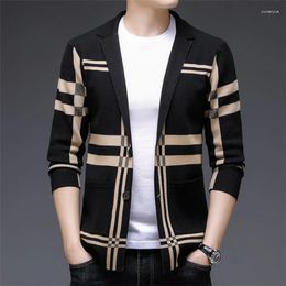 Men's Suits Sweatshirt High Quality Design Leisure Fashion Cheque Slim Fit Knitted Suit Jacket Elegant Clothing