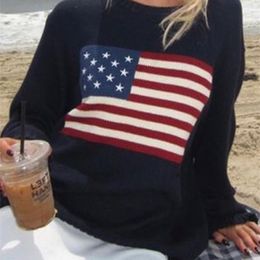 Women s Sweaters Y2K Women Winter Vintage Ladies Luxury American Flag Knit Sweater Aesthetics Long Sleeve Oversize Pullover Tops Clothes l231107