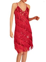 Casual Dresses Women Spaghetti Strap Sleeveless Deep V Neck Off Shoulder Dress 90s Gatsby Sequin Tassels Evening Cocktail Club