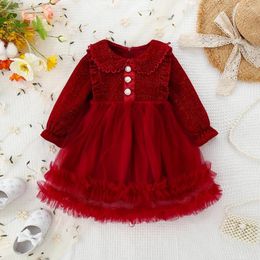 Girl Dresses Girls' Princess Dress Year's Round Neck Lace Autumn And Winter Retro Pomped