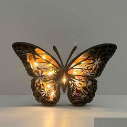 Arts And Crafts New Hollow Wooden Creative Animal Home Lamp Decoration Butterfly Cat Sloth Ornaments Drop Delivery 202 Dhvds