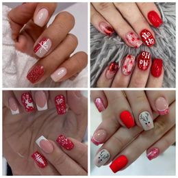 False Nails Sweet Wearable Christmas Party DIY Full Cover Nail Art Tips Accessories Manicure Material Short Fake