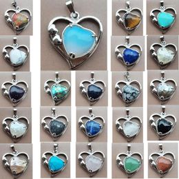 Pendant Necklaces Opal Lapis Lazuli Aventurine Crystal Howlite Tiger Eye Shell Goldstone Carnelian Blue Sand Heart Bead WB998