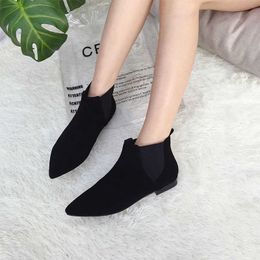 Boots Flock flats short ankle socks boots slim pointed toe stretch fabric slip on lazy Chelsea booties women plush/single espadrilles AA230406