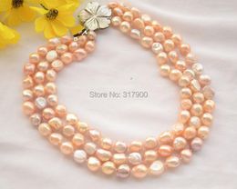 Pendant Necklaces 3strands 13mm Pink Baroque Freshwater Cultured Pearl Necklace 17inch