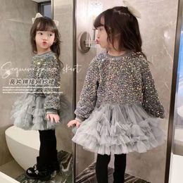 Girl's Dresses Baby Winter Long Sleeve with Velvet Sequin Mesh Tutu Dress Princess Fashion Wedding Party Dress 2-8T 230407