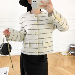 Women's Fur 2023 Autumn And Winter Affordable Luxury Fashion Striped Short Top Female Socialite Temperament Style Tweed Coat