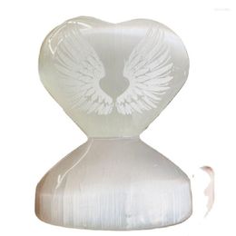 Decorative Figurines Selenite Heart Natural Crystal Carving Folk Craft Polished White Angel Gift TMQ