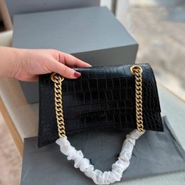 Fashion Designer Women Cross Body Bags Crush Alligator Shoulder Black Handbag Genuine Cowhide Leather Chain High Grade Quality Bag 25cm