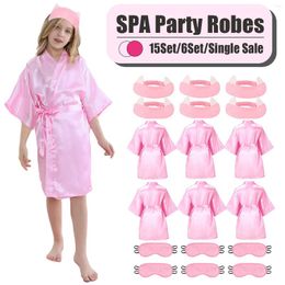 Party Favour 15/6Set Spa Robes For Girls Birthday Squad Kids Satin Kimono Robe Flower Girl Bathrobe DIY Bathrobes With Headband