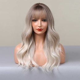 yielding Wind White Gold Head Gradient Wig Full Head Set Wigs with Big Wave Long Curly Hair