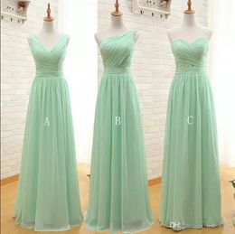 Mint zielony długi szyfonowa sukienka druhna Linia plisowana plażowa sukienki druhna pokojówka ślubne suknie gości Vestidos de Madrinha BM0187