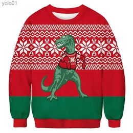 Women's Sweaters Ugly Dinosaur 3D Printed Christmas Sweater Men's And Women's Tops Hooded Christmas Pullover Autumn Christmas SweaterL231107