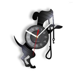 Wall Clocks Black Dog Record Silent Quartz Clock Puppy Pet Home Decor Hanging Watch Modern Design Disc Crafts
