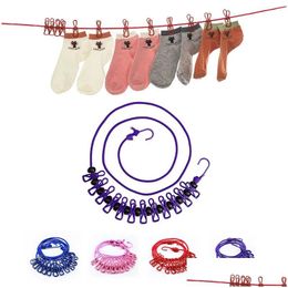 Hangers Racks 4M Outdoor Cam Nonslip Stretch Clothesline With 12Clips Travel Stretchy Sock Line Hanging Laun Dh5Nx