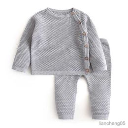 Clothing Sets Autumn Winter Baby Girls Solid Colour Clothing Newborn Baby Clothes Suit Infant Sweater Pyjama Set R231107