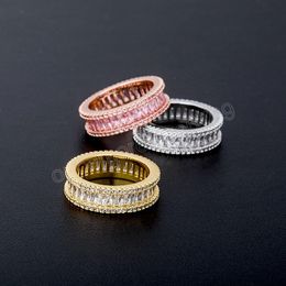 Square Cubic Zirconia Stones Rings Iced Out Micro Pave Cool Men Women Couple Gold Color Rings Hip Hop Jewelry Gift